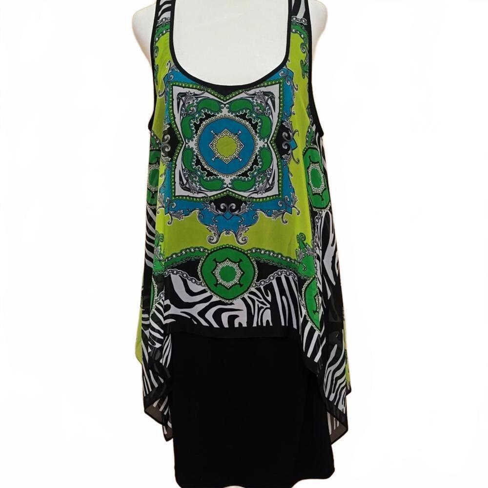 S.L. Fashions Stylish Green and Black Patterned Tunic Dress